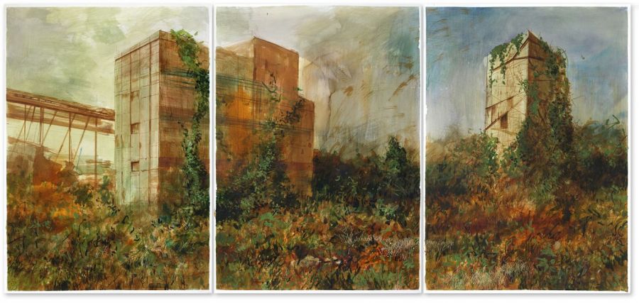 Plan B, 2022, Mixed media on paper, 70 x 150 cm (tryptich)