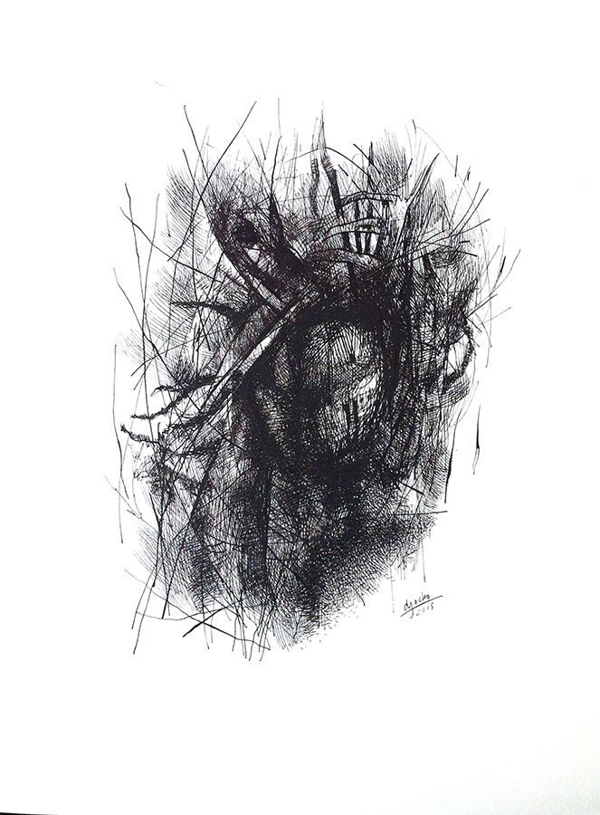 Bad Seed II ("Absentpaedia" series), 2015, Ink on paper, 27 x 35 cm