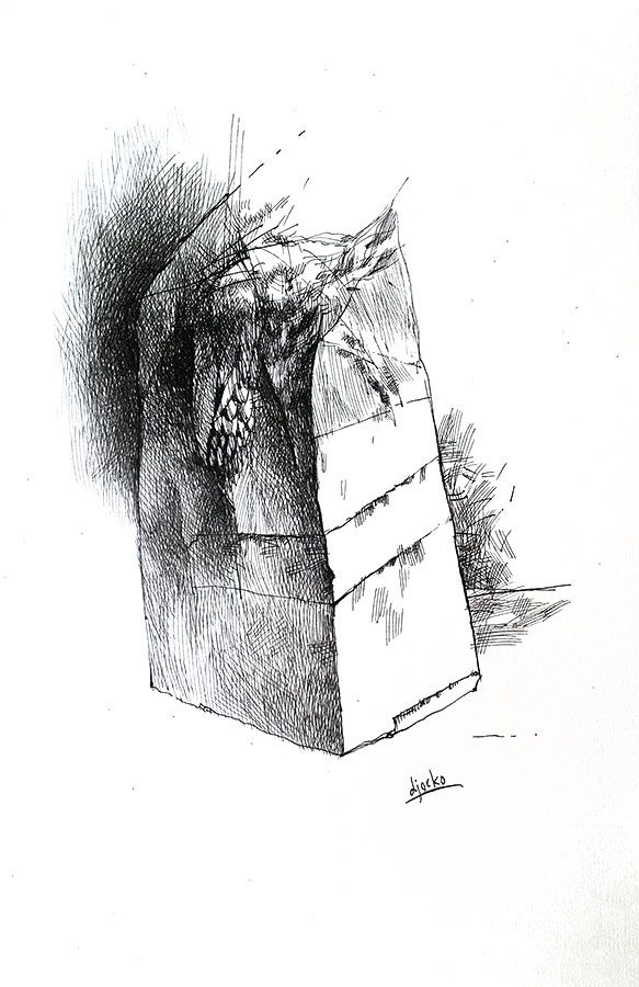 Gravity ("Absentpaedia" series), 2007, Ink on paper, 28 x 19 cm