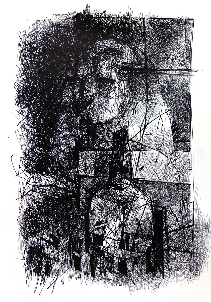 Guardian IV ("Absentpaedia" series), 2021, Ink on paper, 27 x 35 cm