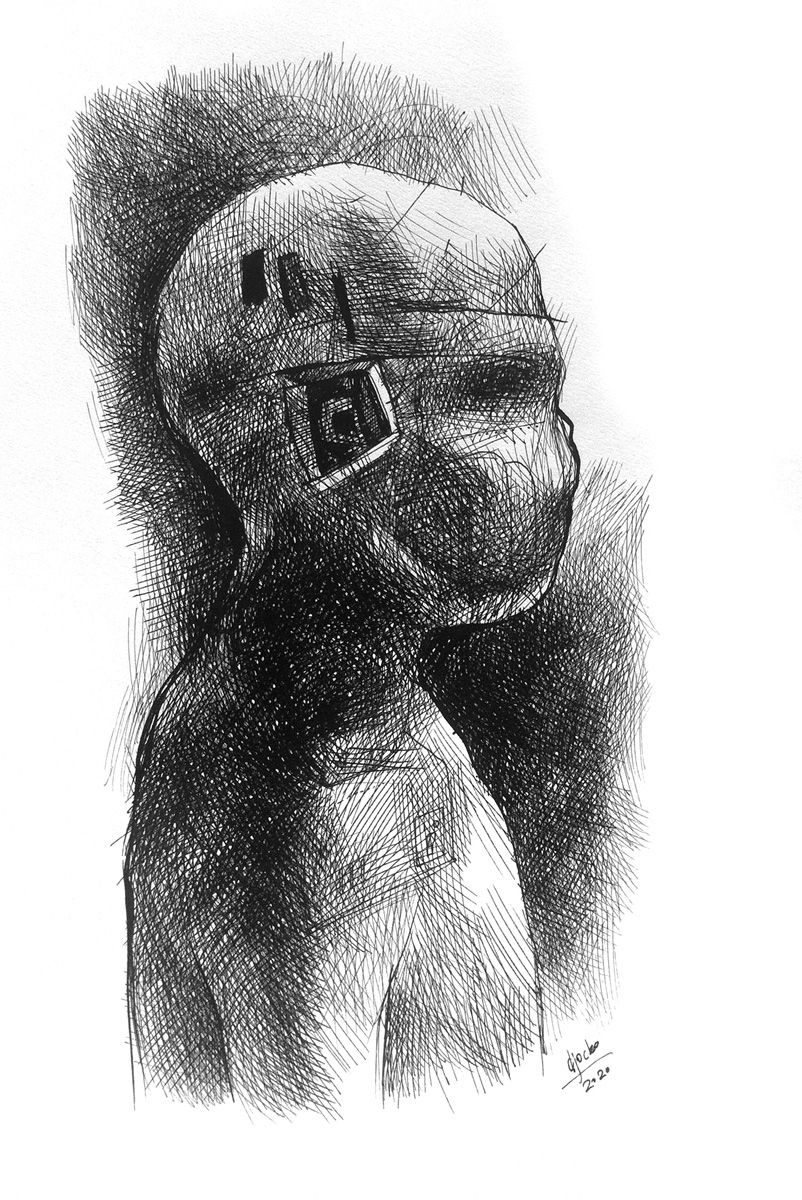 Mini Golem ("Absentpaedia" series), 2020, Ink on paper, 28 x 19 cm