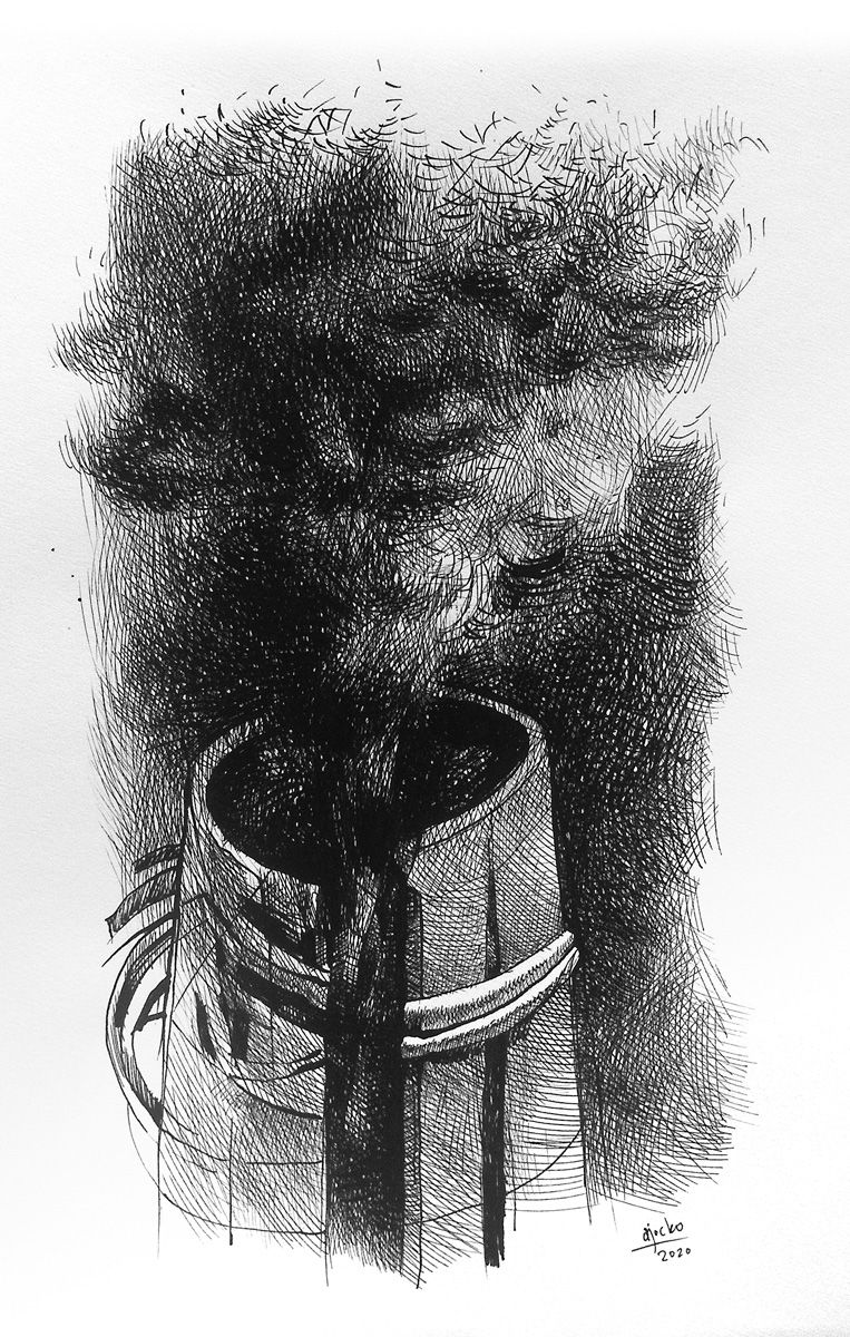 Unfiltered ("Absentpaedia" series), 2020, Ink on paper, 28 x 19 cm