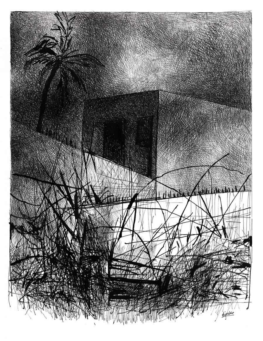 Villa Ombre ("Absentpaedia" series), 2022, Ink on paper, 35 x 27 cm