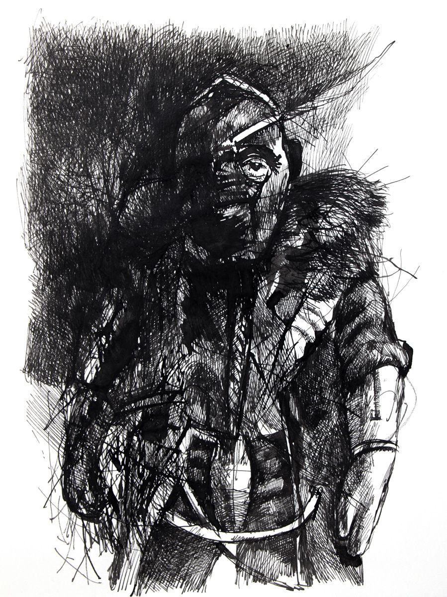 Warrior ("Absentpaedia" series), 2021, Ink on paper, 35 x 27 cm