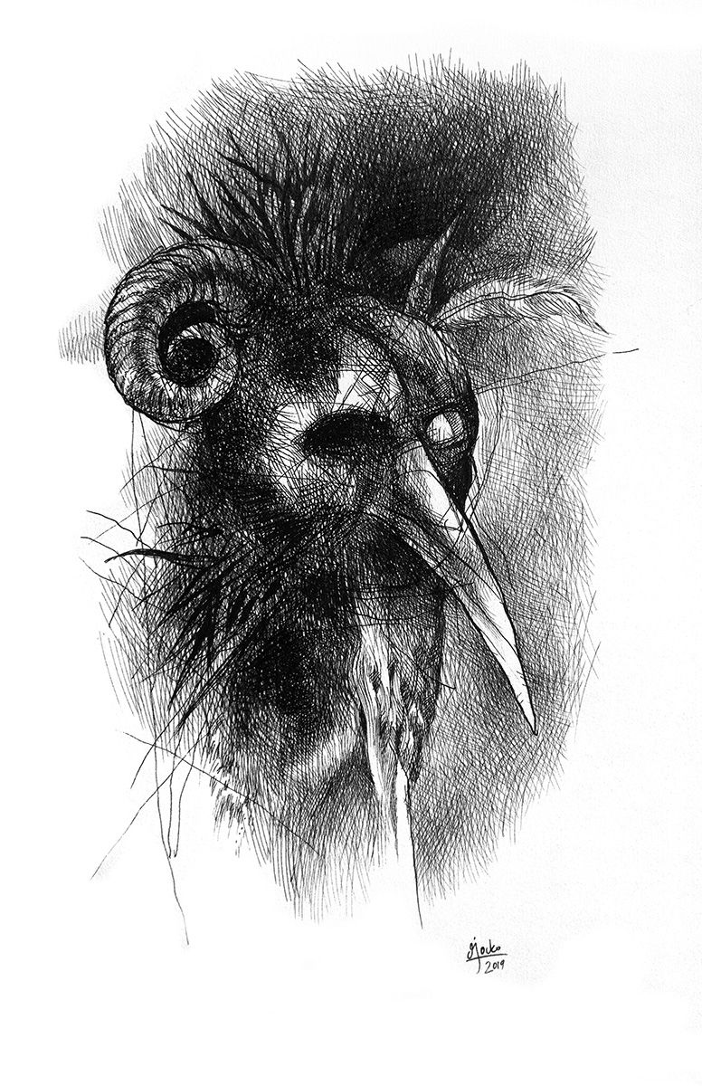 Shaman ("Absentpaedia" series), 2017, Ink on paper, 28 x 19 cm