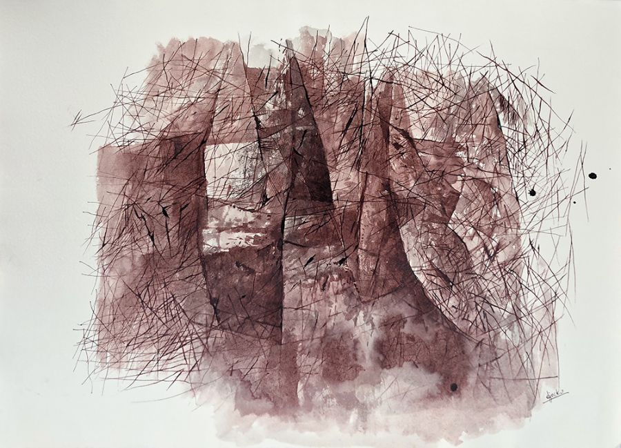 Archmemory I, 2015, Bistre ink on paper, 39 x 54 cm