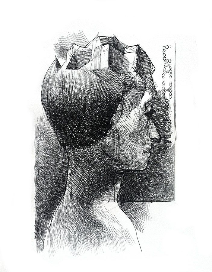 Drag Queen ("Absentpaedia" series), 2019, Ink on paper, 35 x 27 cm