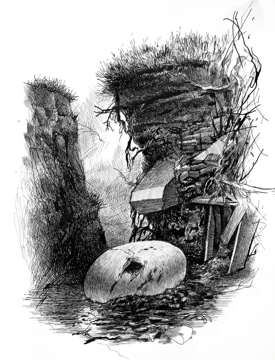 Erosion, 2022, Ink on paper, 35 x 27 cm