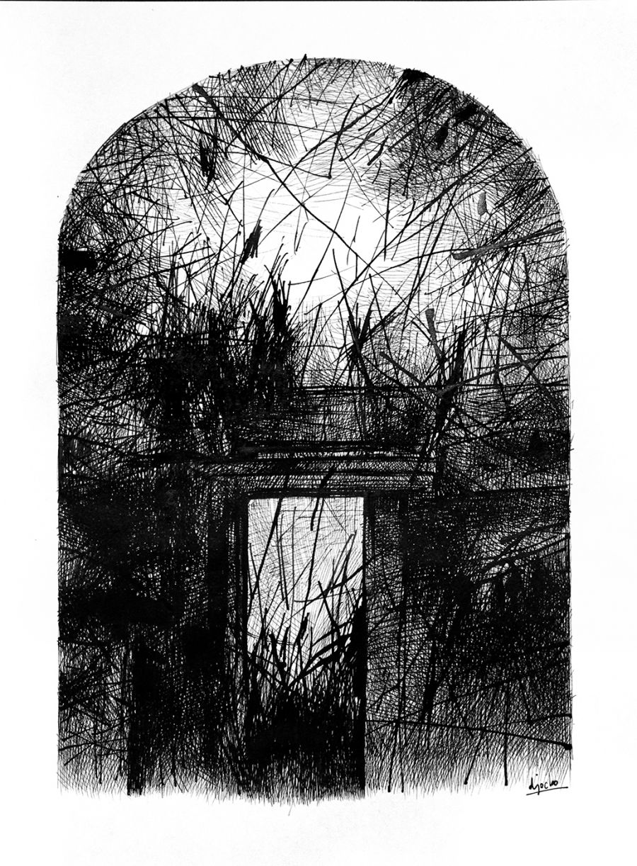 Fade II ("Absentpaedia" series), 2022, Ink on paper, 35 x 27 cm