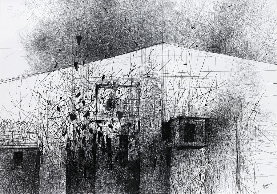Obstruction, 2021, Ink on paper, 70 x 100 cm