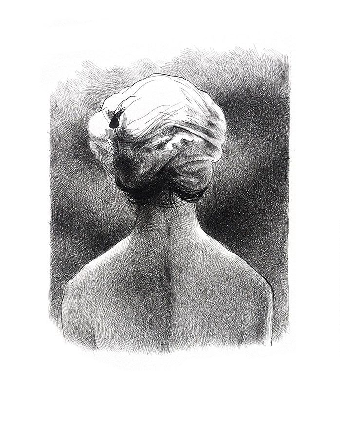 Odalisque ("Absentpaedia" series), 2019, Ink on paper, 35 x 27 cm