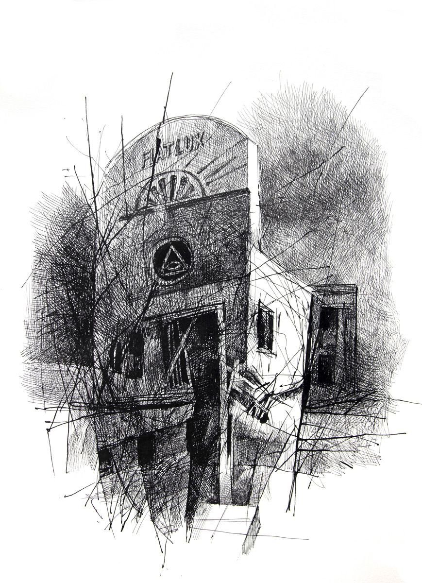 Villa Illuminati ("Absentpaedia" series), 2020, Ink on paper, 35 x 27 cm